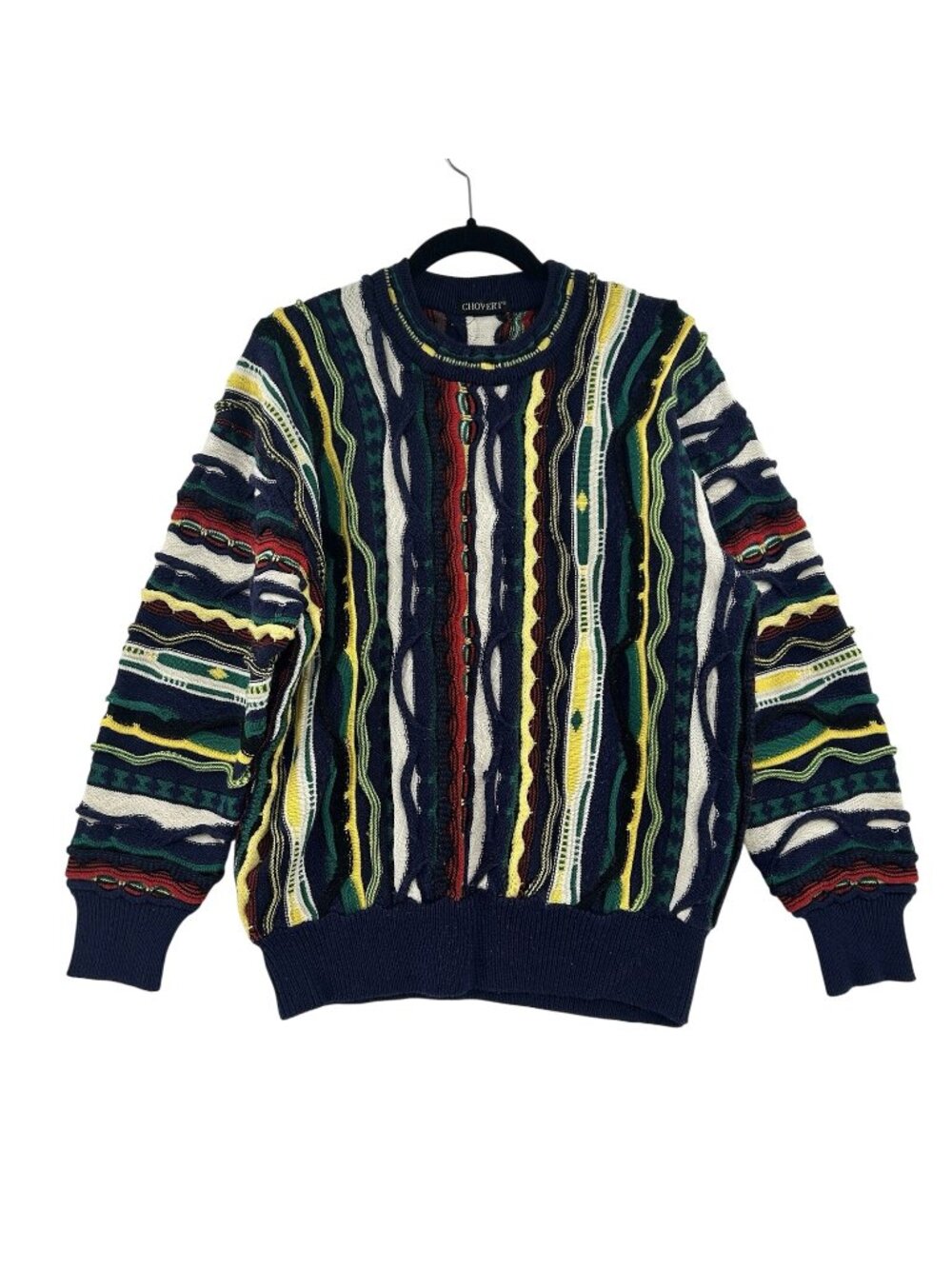 Vintage Chovert 3D Knit Sweater Mens Medium Multicolor Wave-textured Long Sleeve